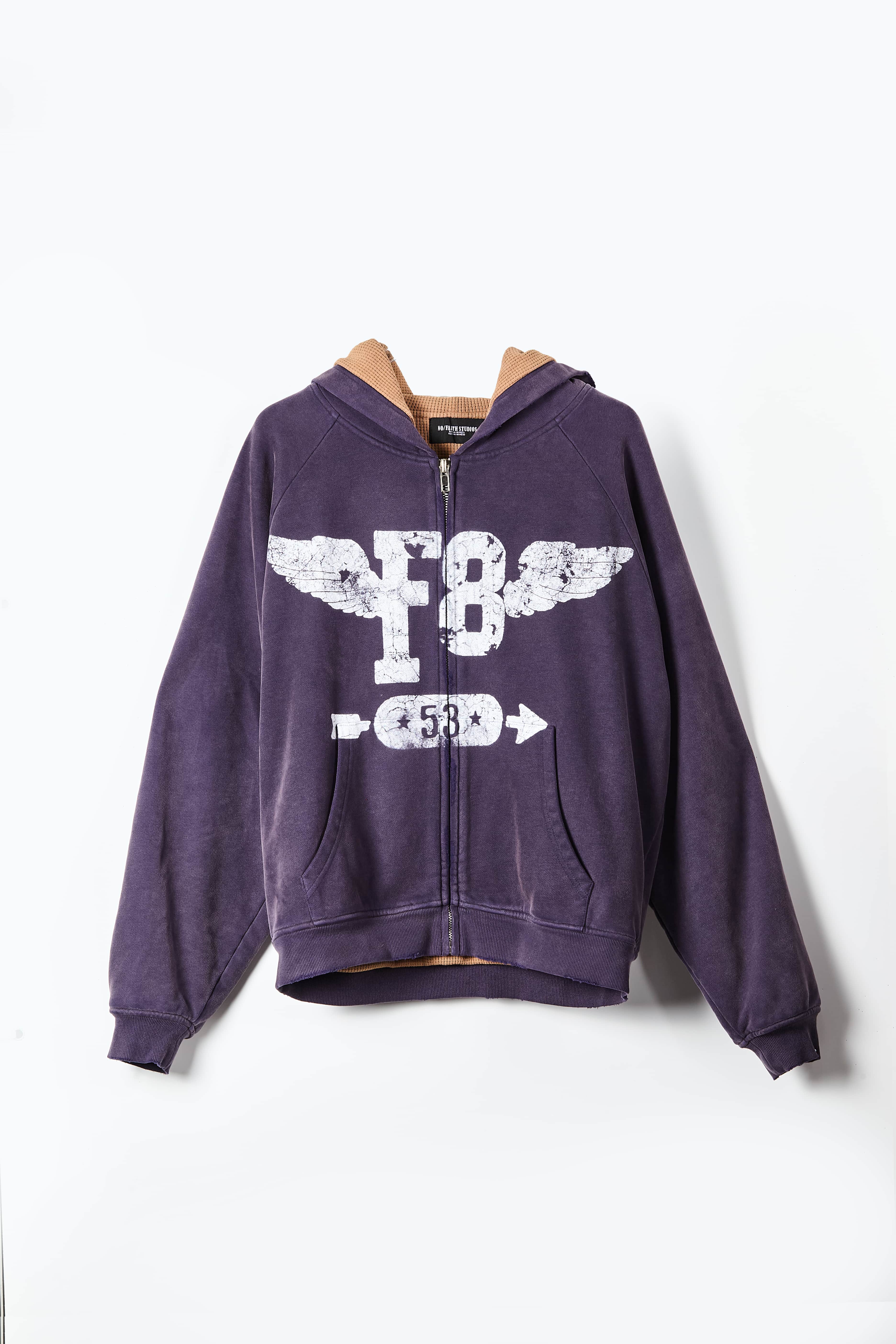 Vintage Washed Purple  Zip-Up Hoodie - Grunge Streetwear
